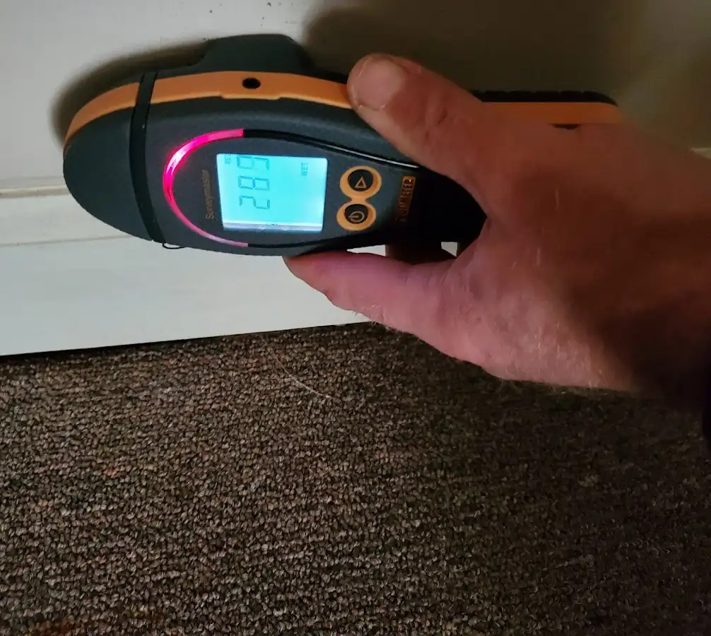 Moisture detection at baseboard during Sewage Cleanup & Sanitation in West Greenwich